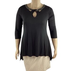 Belldini Black Embellished Cutout Tunic Top Size L